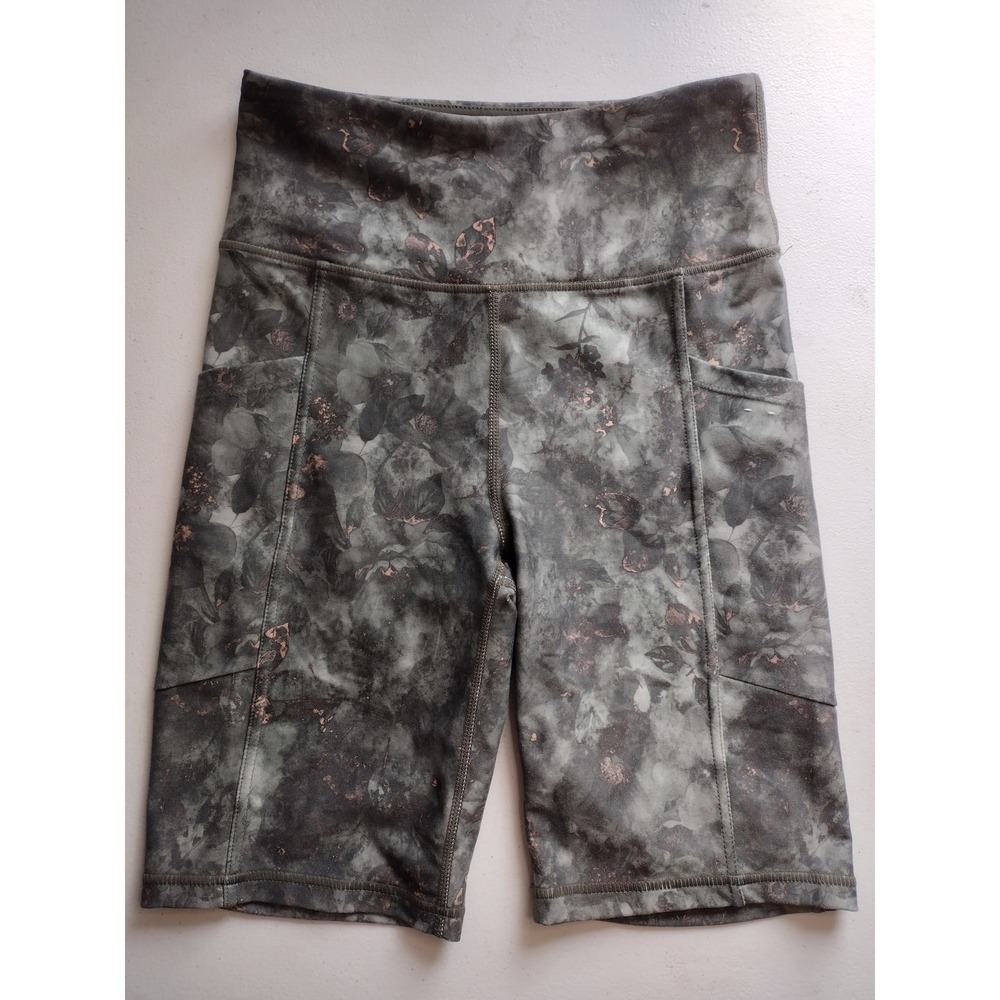 Marika‎ Womens High Rise Biker Shorts Dark Green Floral Pockets Small